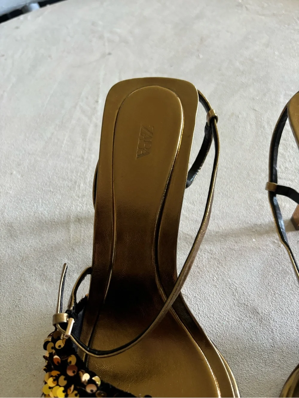 Zara Gold Sequin Strap Sandals - Picture 2 of 5